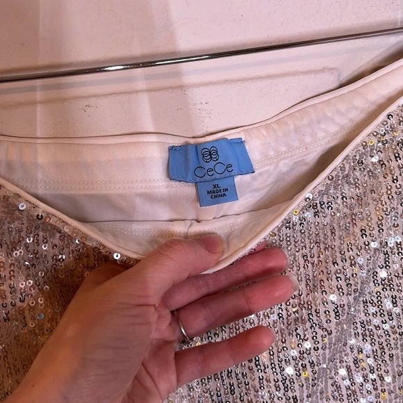 Cece Champagne Silver Wide Leg Glam Sequined Pants, Women’s Size Extra Large - Picture 5 of 7